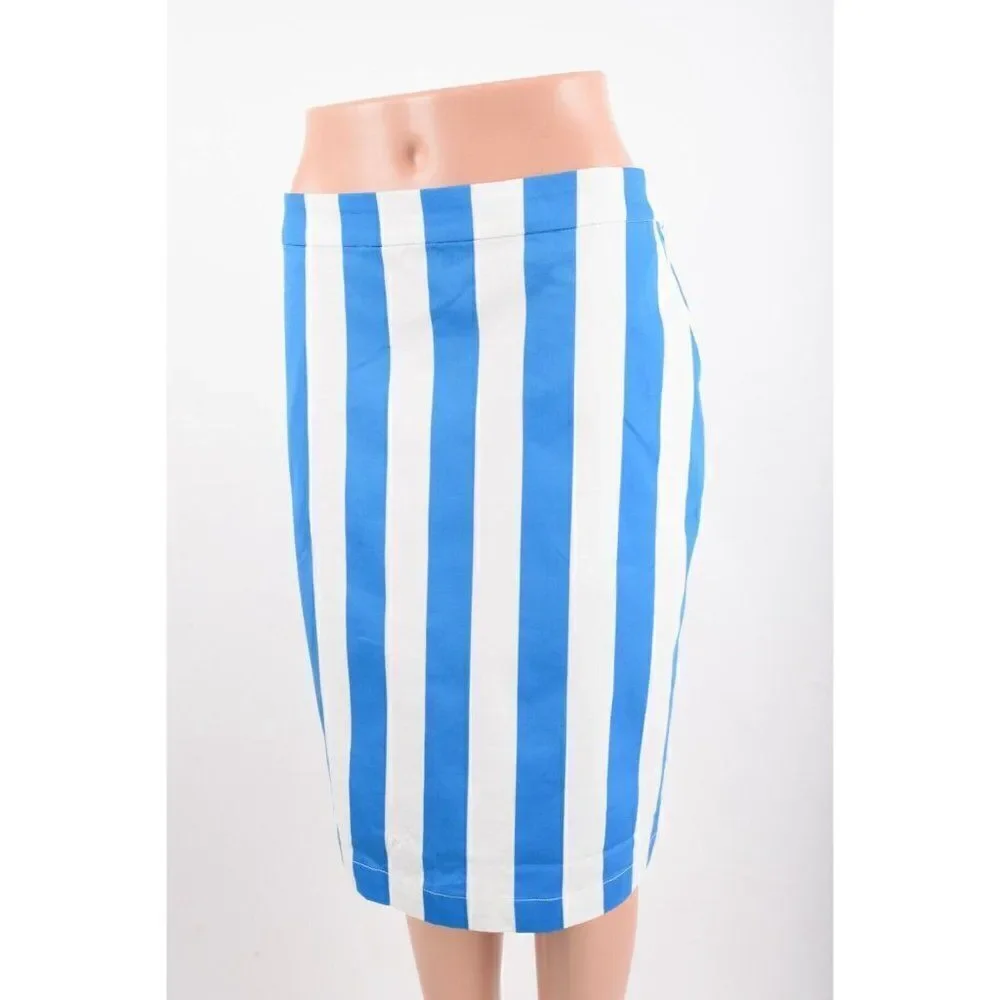 Boden Womens Danby Pull On Skirt UK 12L US 8L 8 Tall Blue White Striped NWT
